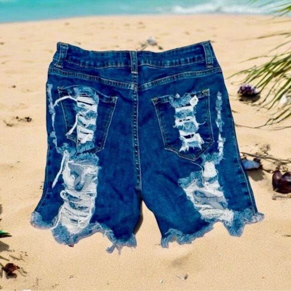 Fashion Nova Shorts Ripped Frayed Denim Baddies Streetwear Edgy Juniors 11 30” - Picture 13 of 16
